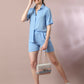 Myshka Women's Blue Solid Shirt Collar Party Shirt With Shorts Co-ord set - Swadesiicart