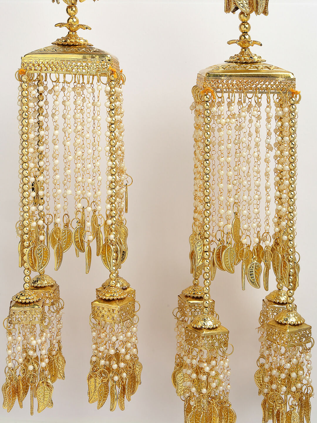 NVR Women's Pack Of 2 Gold-Polished & White Pearl Beaded Bridal Heavy Kaleera Sets - Swadesiicart
