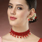 NVR Women's Red Artificial Beads Layered Necklace with Drop Earring - Swadesiicart