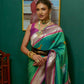 Vishnu Weaves Women's Sea Green Paithani Silk Zari Woven Saree with Unstitched Blouse - Swadesiicart