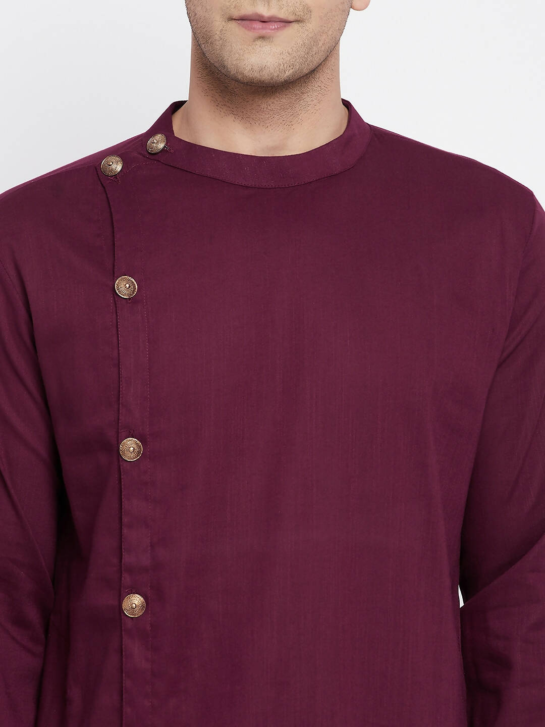 Even Apparels Maroon Pure Cotton Men's Sherwani Kurta With Asymetrical Cut | Swadesiicart
