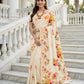 Aastha Fashion Cream Premium Russian Silk Designer Floral Position Print Saree