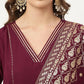 FIORRA Women's Purple Poly Crepe A-Line Kurta Pant With Dupatta - Swadesiicart