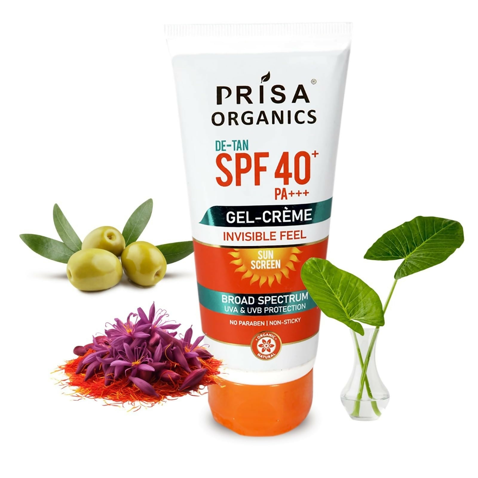 Prisa Organics De-Tan Sun Screen SPF 40 PA+++ Invisible Feel Gel Cream - Swadesiicart