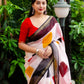 White Polycotton Ethnic Motifs Saree with Unstitched Blouse - Hiral Fashion | Swadesiicart