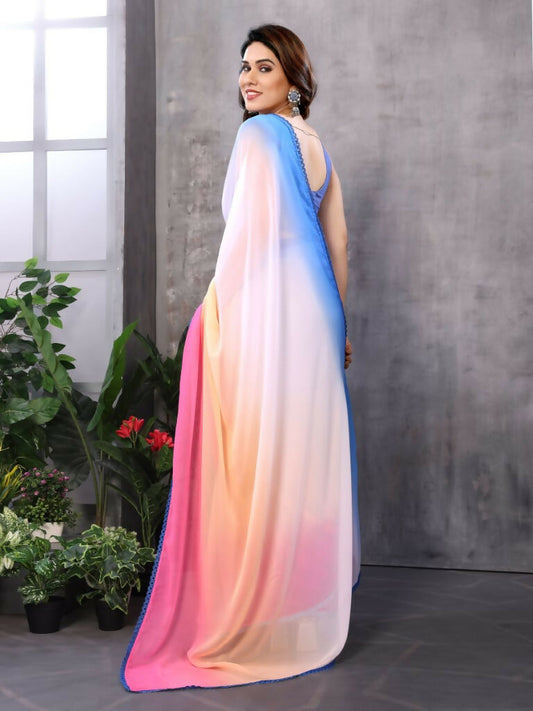 Partywear Designer Multi Georgette Fancy Saree - Satrangi | Swadesiicart