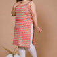 Miravan Women's Plus Size Peach-Coloured Floral Printed Straight Kurta - Swadesiicart