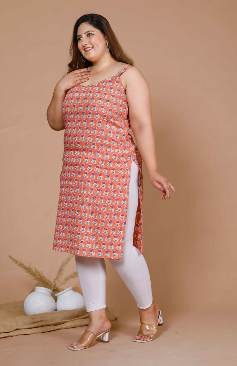 Miravan Women's Plus Size Peach-Coloured Floral Printed Straight Kurta - Swadesiicart