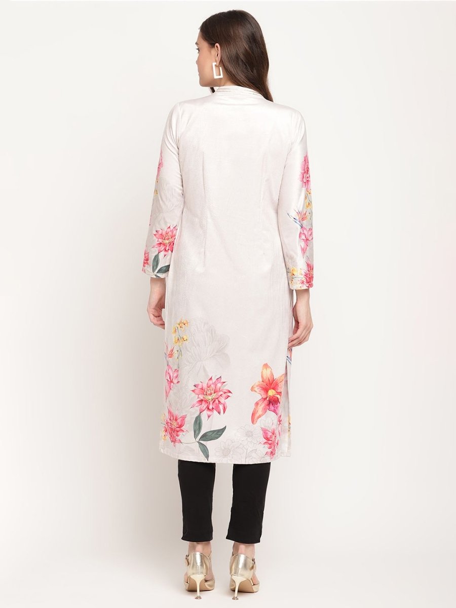 Ahalyaa Women Beige Velvet Digital Print Kurta | Swadesiicart