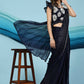 Black Silk Satin Sequence Work Ready to Wear Saree with stitched Blouse - Nirvana | Swadesiicart