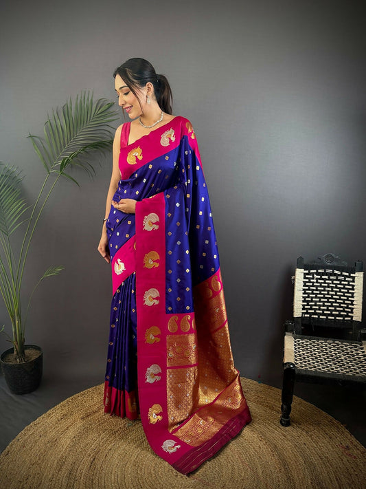 Joban Fashion Maroon Butti Banarasi Silk Sarees | Swadesiicart