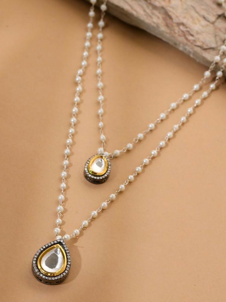Beaded Chain with Kundan Drop necklace ru raang - Ruby Raang | Swadesiicart