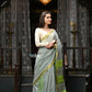 Very Much Indian VMI Exclusive Designer! Handloom Cotton Silk Saree With Sleek Golden Border - Sage Grey | Swadesiicart