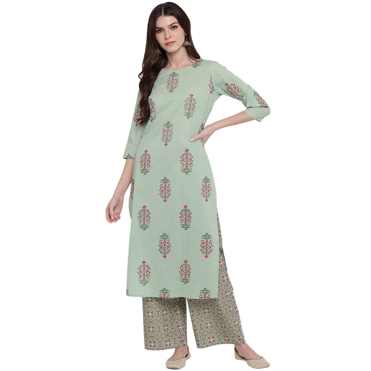 NOZ2TOZ Women Light Green Cotton Kurta (1Pc) - Swadesiicart