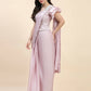 Light Pink Silk Satin Sequence Work Ready to Wear Saree with stitched Blouse - Nirvana | Swadesiicart