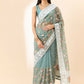 Blue Organza Floral Embroidered Saree with Unstitched Blouse Piece - Roozal