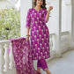 The52 Wine Women's Beautiful Cotton Blend Fabric Printed Work Straight Kurta, Pant and Dupatta Set - Swadesiicart