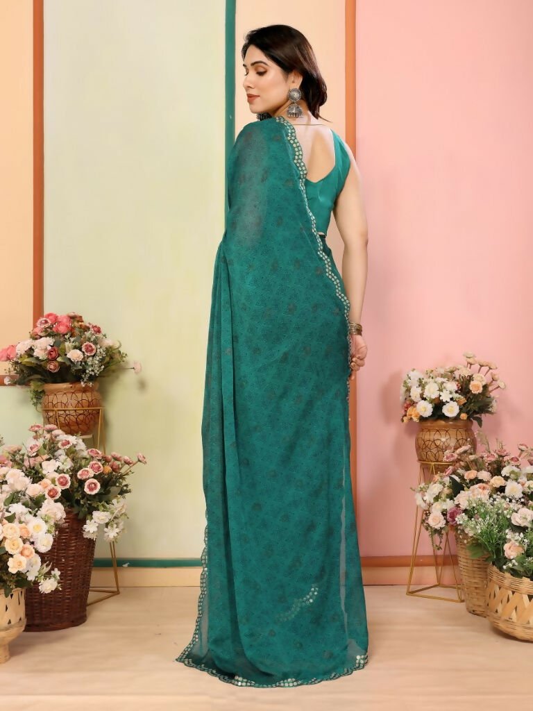Aafreen Partywear Designer Green White Rangoli Fancy Saree