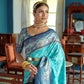 Vishnu Weaves Women's Firozi Patola Banarasi Silk Meenakari Zari Woven Saree with Blouse - Swadesiicart