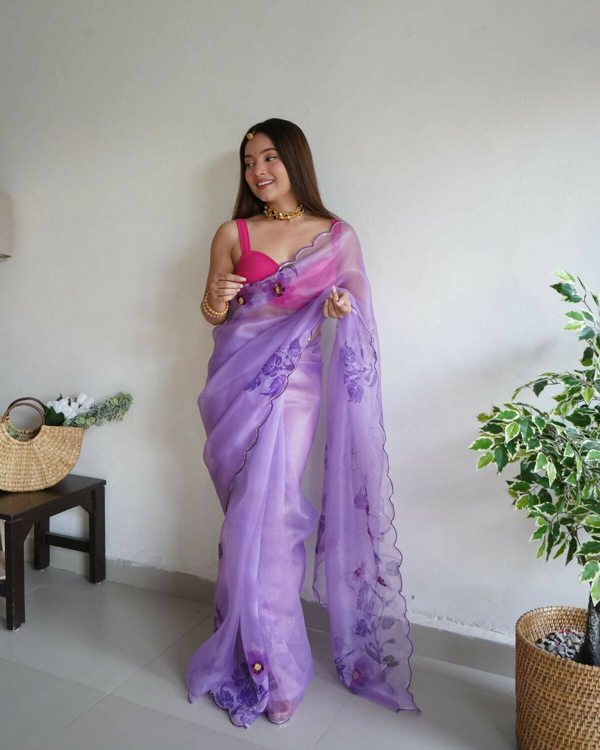 Vamsee Purple Organza Saree - Swadesiicart