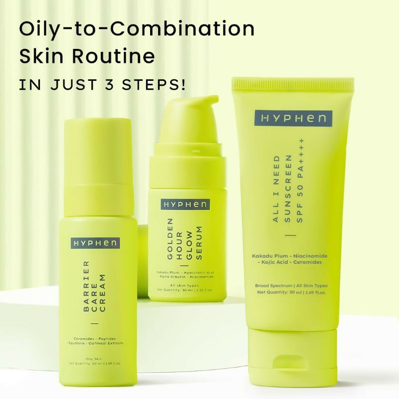 Hyphen By Kriti Sanon Daily Face Care Regime Combo - Oily & Combination Skin, with Glow Serum, Moisturizer & Sunscreen | Swadesiicart
