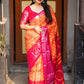 Orange Jute Silk Printed Saree with Unstitched Blouse - Hiral Fashion | Swadesiicart