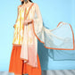 Ahalyaa Women's Orange Crepe Printed Kurta Sharara Set With Dupatta | Swadesiicart