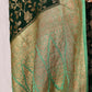 Joban Fashion Emerald Green Crepe Chiffon Pure Handloom Banarasi Silk Saree | Swadesiicart