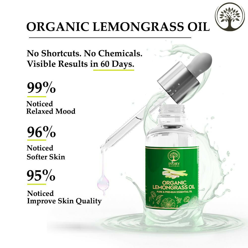 Ivory Natural Organic Lemongrass Oil Pure & Premium Essential Oil For Face, Scalp & Skin | Swadesiicart