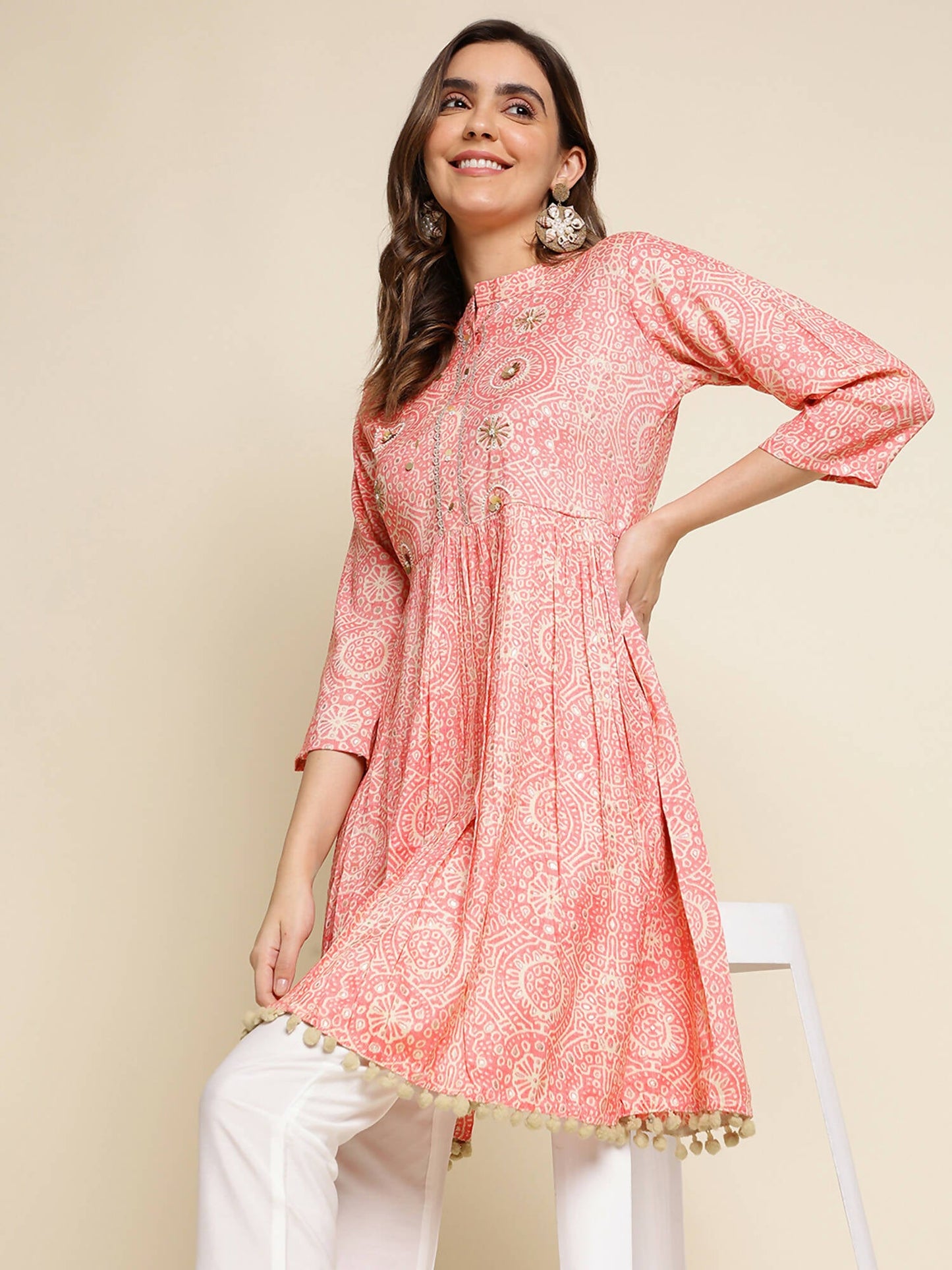 Peach Chiffon Paisley Printed Top - Himanshi - Swadesiicart