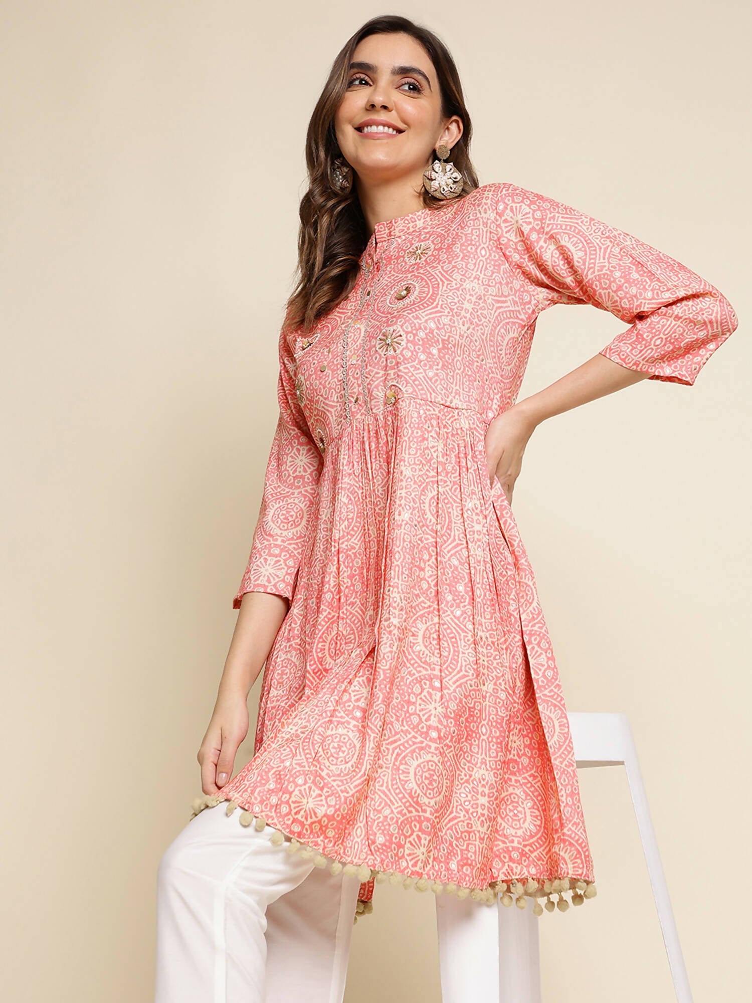 Peach Chiffon Paisley Printed Top - Himanshi - Swadesiicart