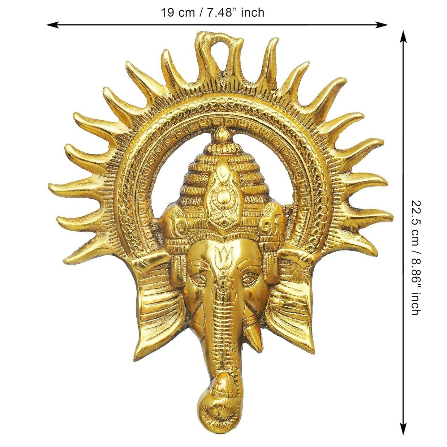 eCraftIndia Golden Lord Ganesha With Sun Decorative Metal Wall Hanging - Swadesiicart