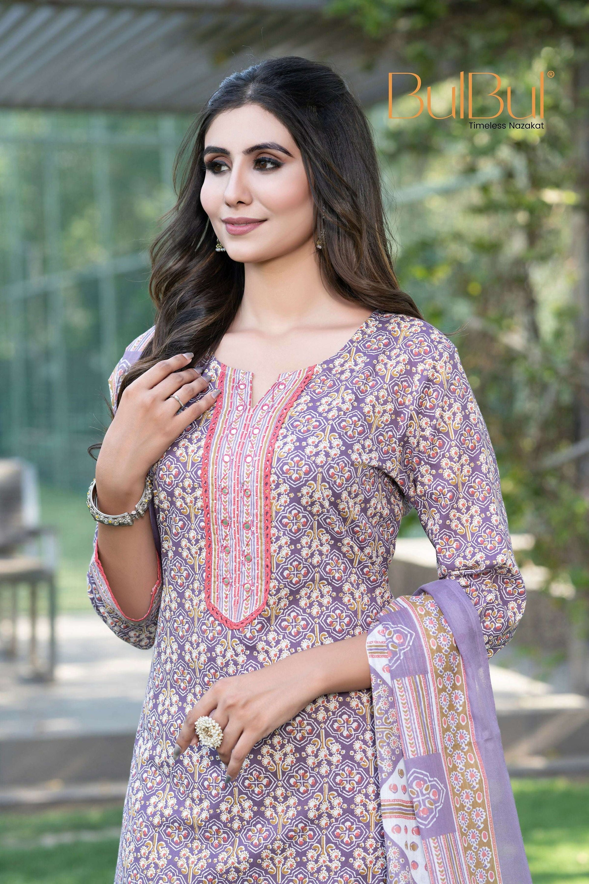BulBul Fashionista Cotton Purple Kurta Set with Dupatta - Swadesiicart