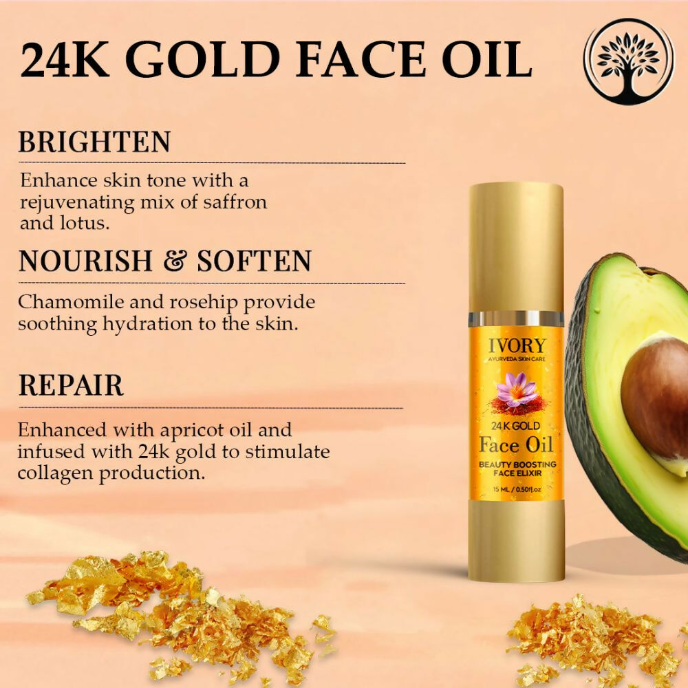 Ivory Natural 24K Gold Face Polish Oil For Luxurious Exfoliating And Rejuvenating Skincare | Swadesiicart