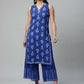Ahalyaa Womens Indigo Blue Pure Cotton Printed Kurta Palazzo Set | Swadesiicart