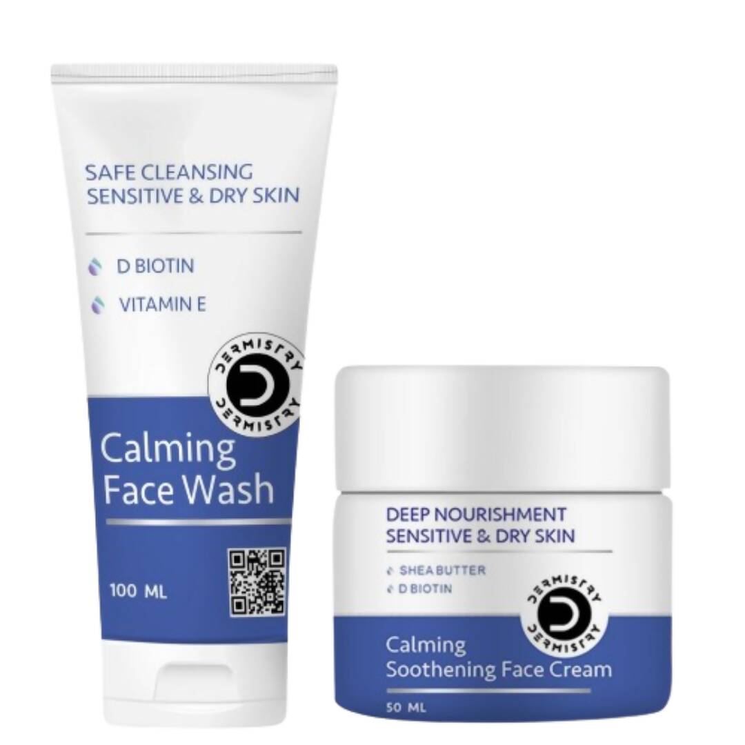 Dermistry Sensitive & Dry Skin Calming Face Wash & Calming Soothening Face Cream - Swadesiicart