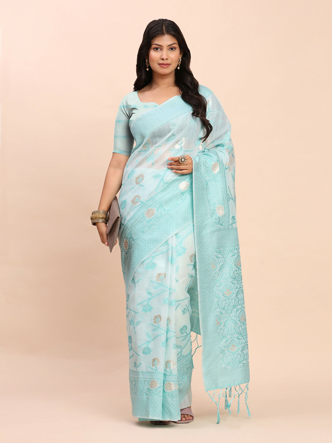 Shree Shyam Fashion Linen Cotton Sky Blue Saree