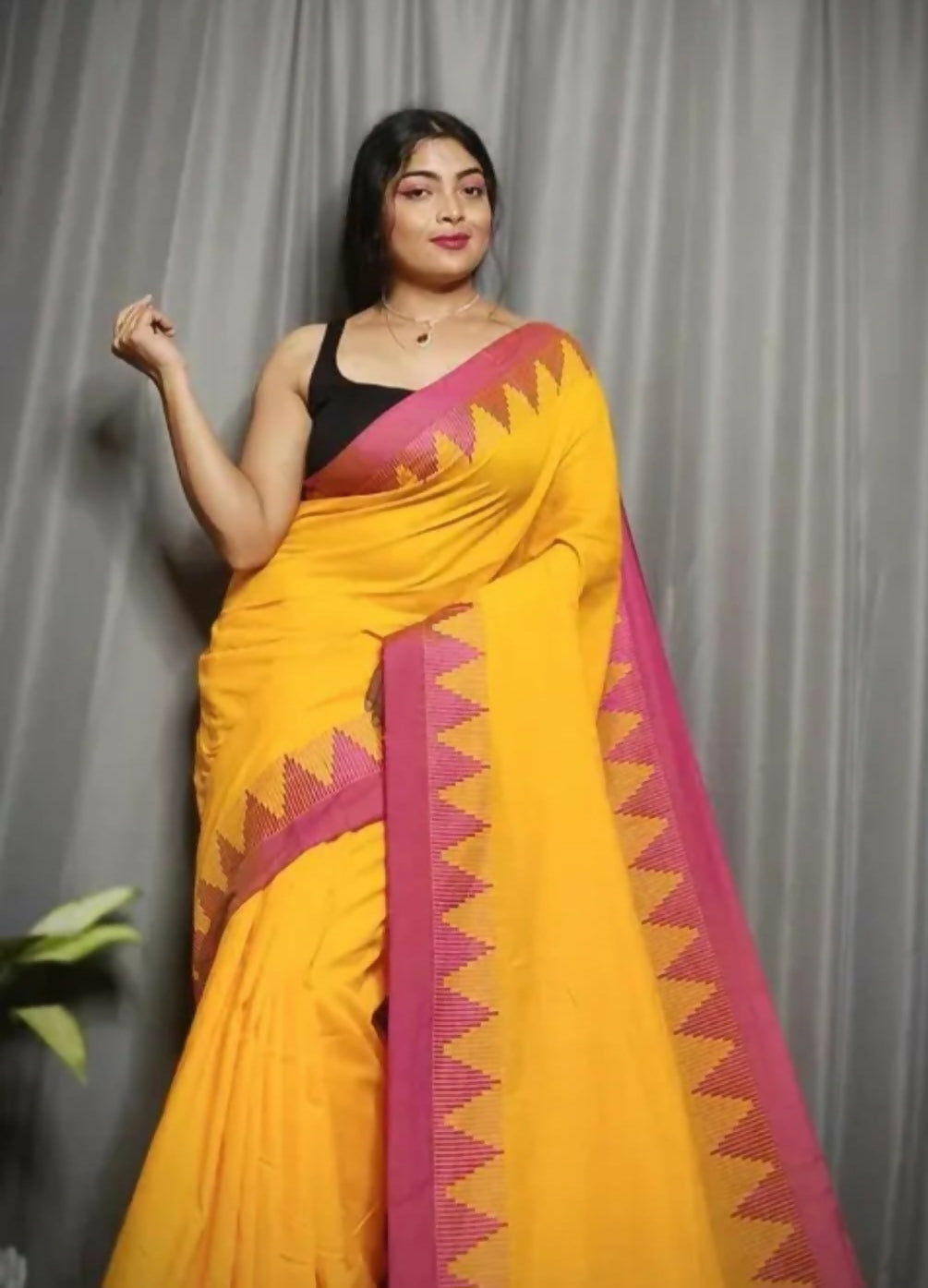 Exclusive Collection Beautiful Yellow Pure Cotton Woven Handloom Saree With Running Blouse Piece - Swadesiicart
