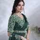 Green Two Tone Satin Silk Designer Ready to wear saree with stithced Blouse - Mohmanthan Aura | Swadesiicart