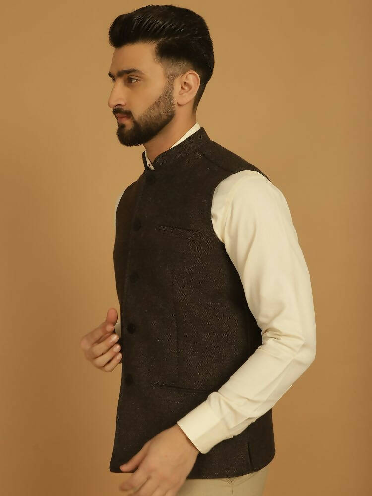 Even Apparels Pure Wool Nehru Jacket - Brown | Swadesiicart