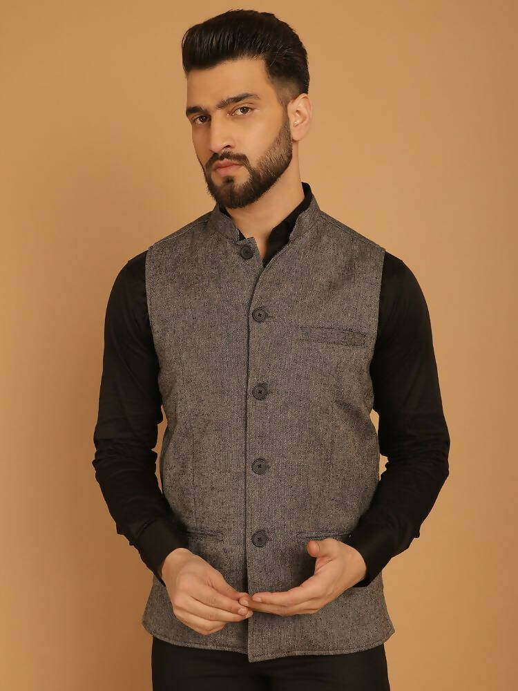 Even Apparels Pure Wool Nehru Jacket - Grey | Swadesiicart