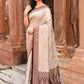 Joban Fashion Nude Grey Crepe Chiffon Pure Handloom Banarasi Silk Saree | Swadesiicart