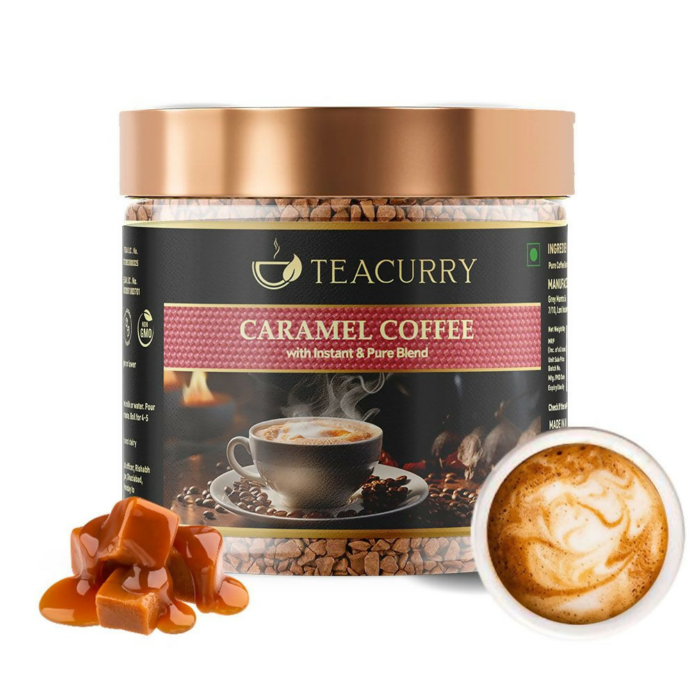 Teacurry Caramel Instant Coffee Powder - Arabica Freeze Dried Coffee for Instant Hot & Cold Coffee - Teacurry