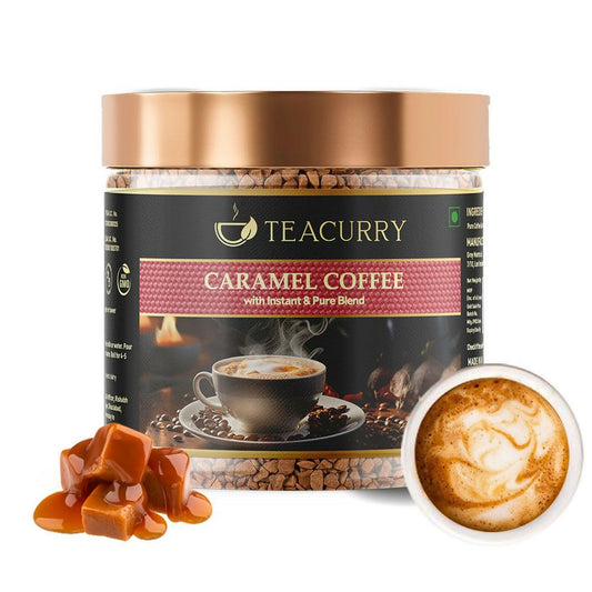 Teacurry Caramel Instant Coffee Powder - Arabica Freeze Dried Coffee for Instant Hot & Cold Coffee - Teacurry