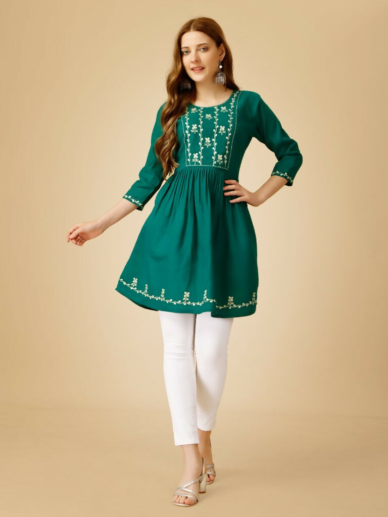 Jyoti Fashion Women's Rama Viscose Rayon Embroidered Casual Top | Swadesiicart