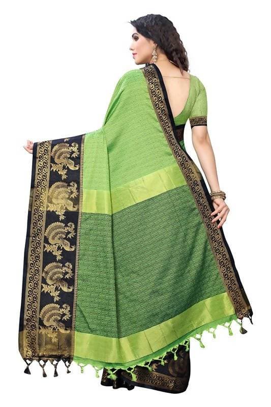 Vamika Banarasi Jacquard Weaving Green Saree (DHONI GREEN) | Swadesiicart
