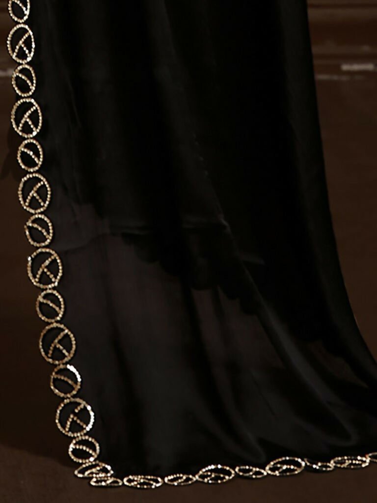 Aafreen Partywear Designer Black Satin Chiffon Fancy Saree