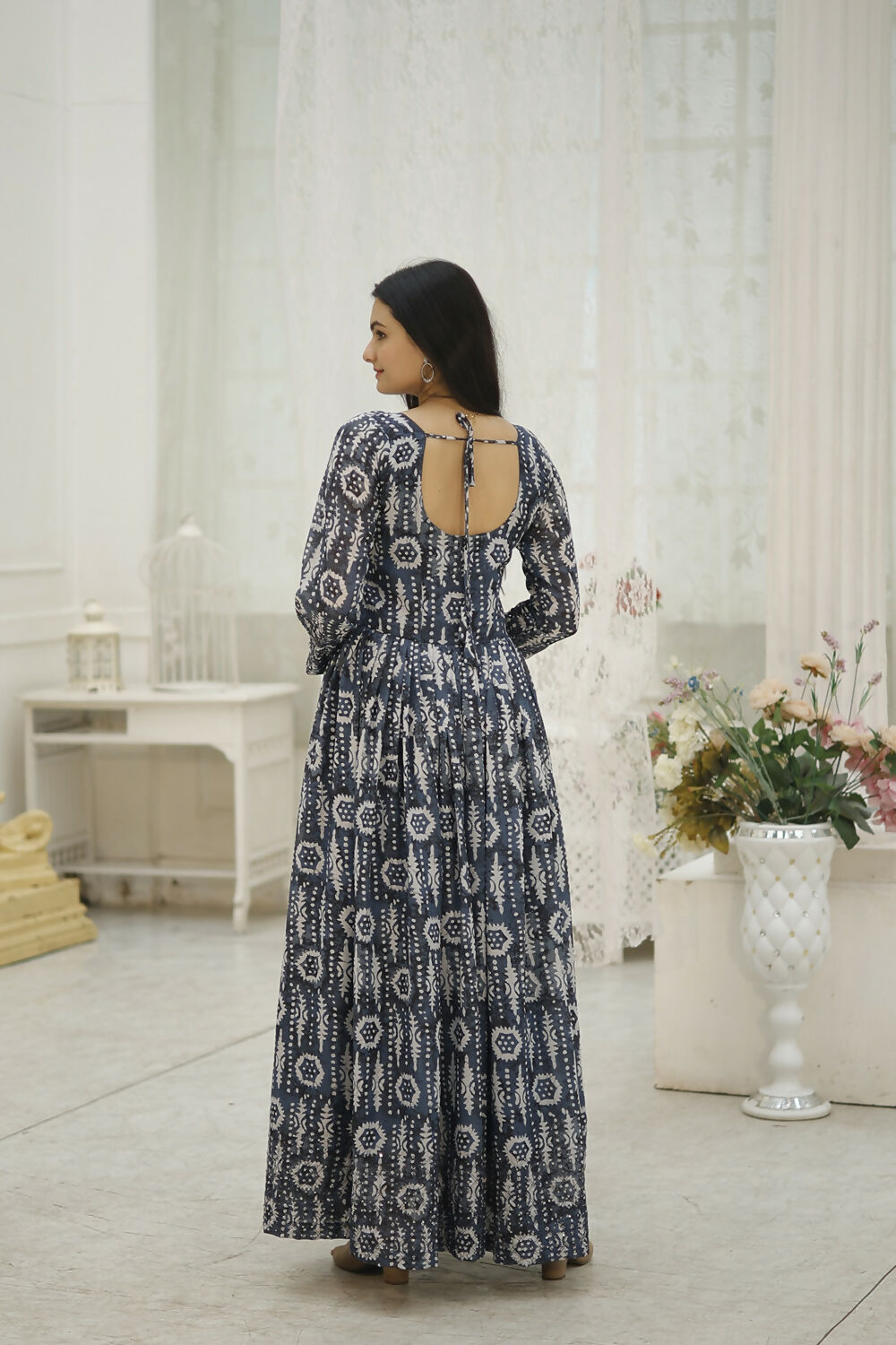 Aayaa Printed Faux Georgette with Embroidery Thread Sequins work Gown - Multi Color