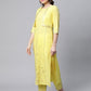 Ahalyaa Women Yellow Pure Cotton Printed Floral Kurta With Trousers | Swadesiicart