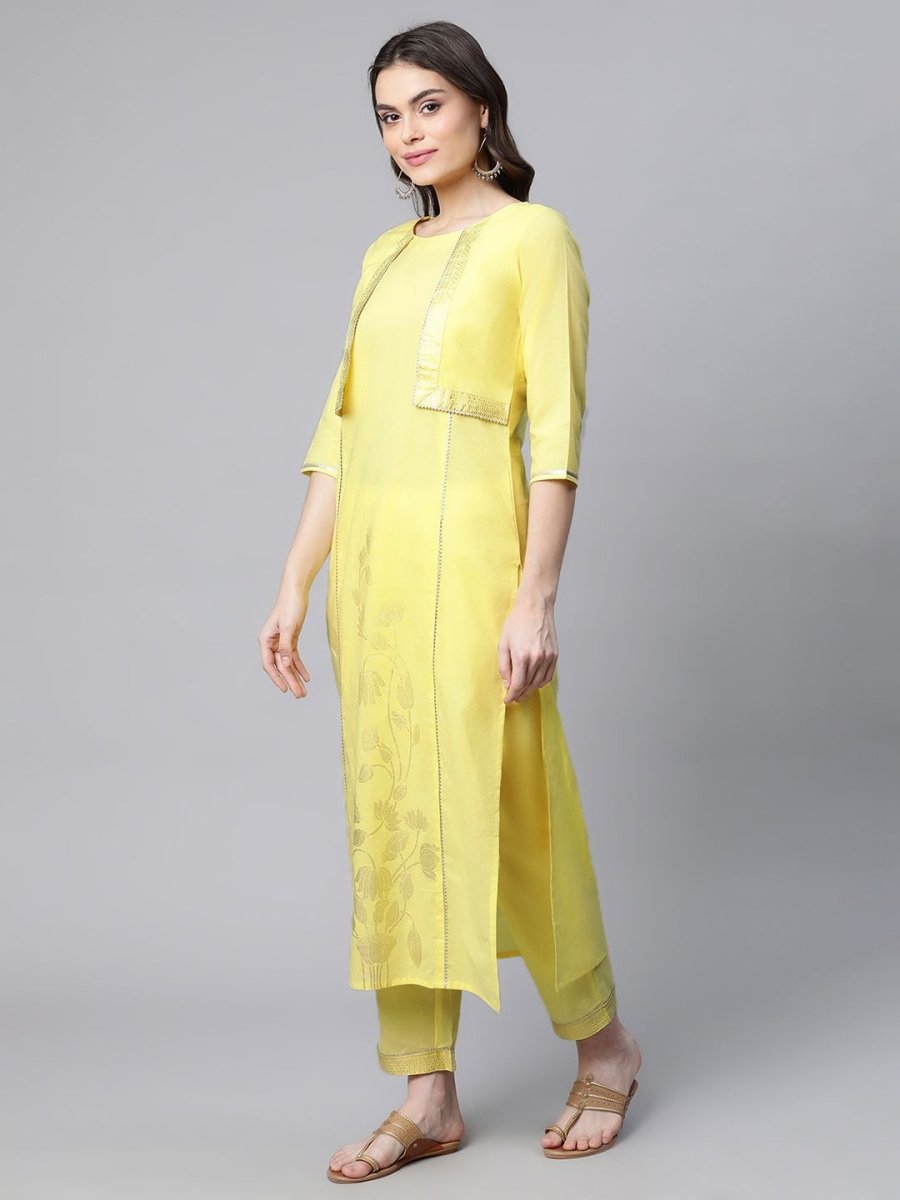 Ahalyaa Women Yellow Pure Cotton Printed Floral Kurta With Trousers | Swadesiicart